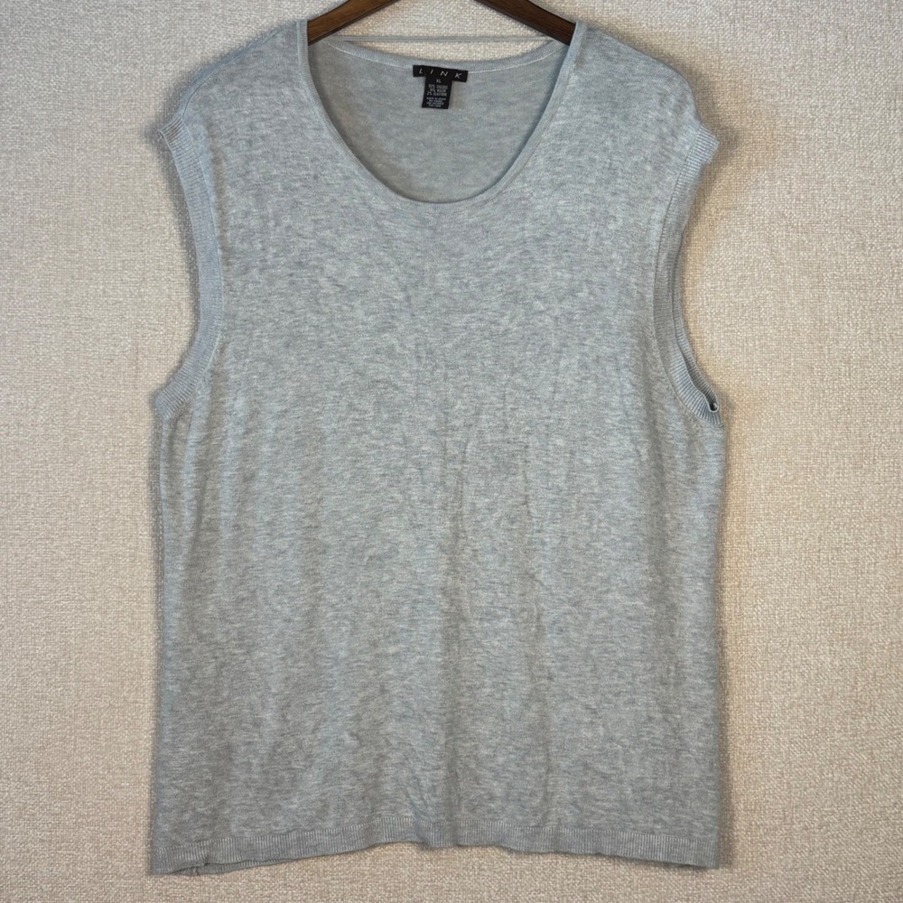 LINK Gray Sleeveless Knit Sweater Top Scoop Neck Viscose Blend XL